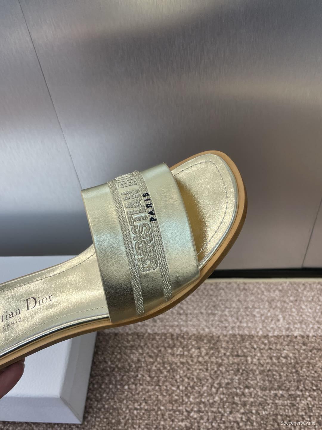 2025 Women Dior Gold Leather Slippers CHRISTIAN DIOR PARIS