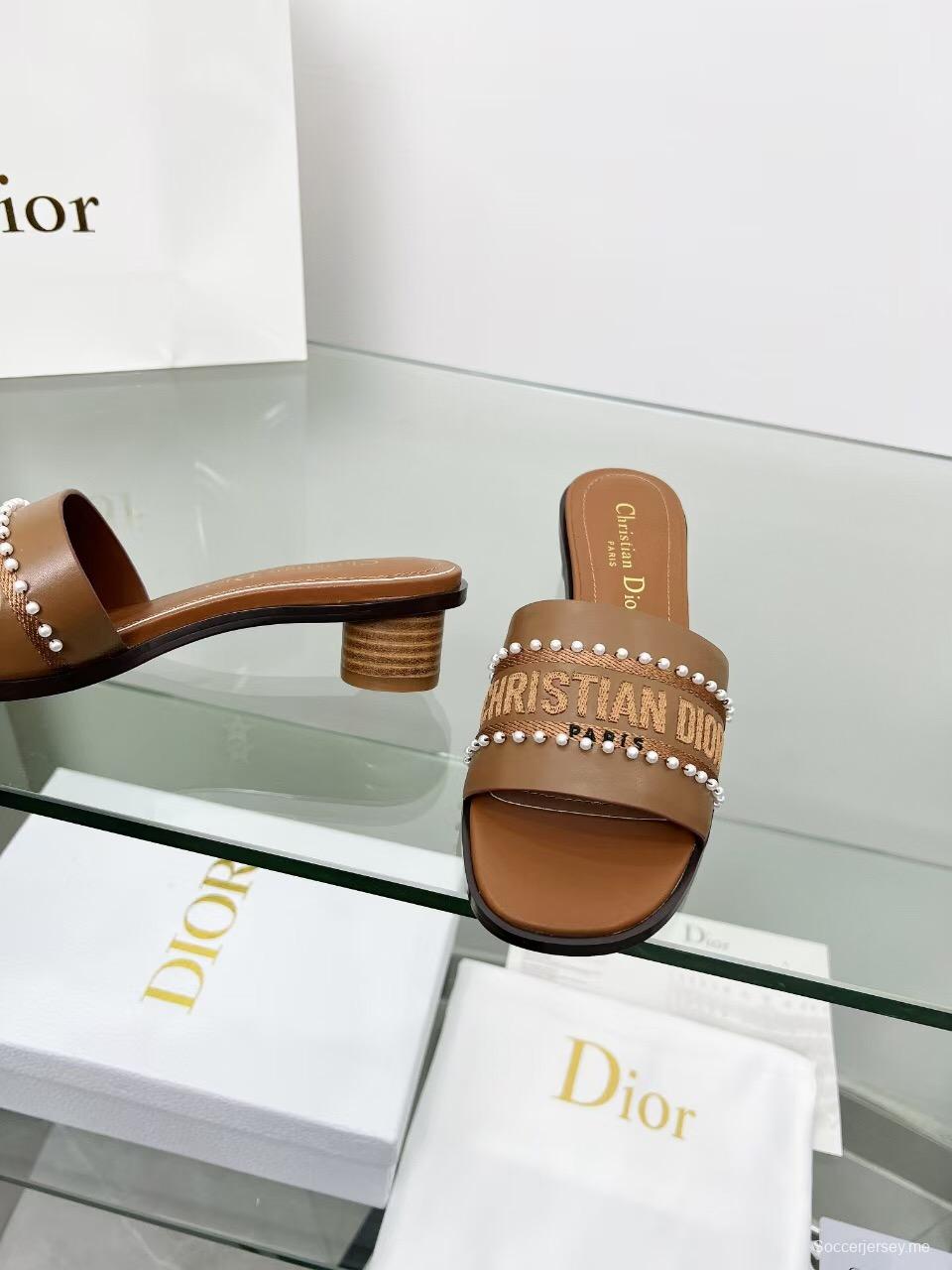 2025 Women Dior Brown Leather Mule Beaded LY00210