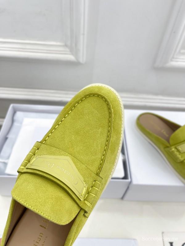 2025/Women Dior Yellow Suede Casual Slip-On Loafers Handmade LY00360(F)