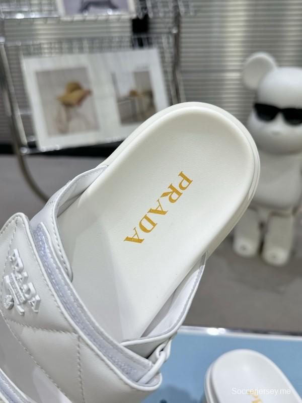 2025 Women Prada White Leather Sandals