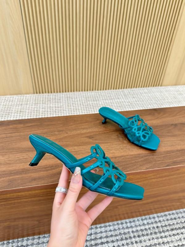 2025 Women Loewe Turquoise Leather Heeled Sandals LY00250