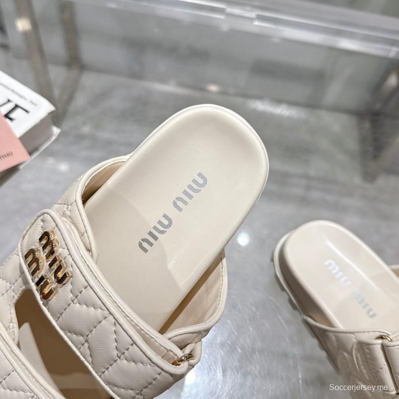 2025 Women Miu Miu White Leather Sandals