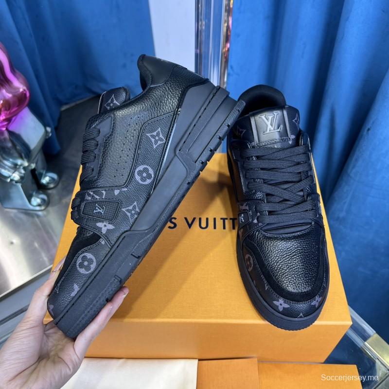 2025 Unisex Louis Vuitton Black Grey Leather Trainer