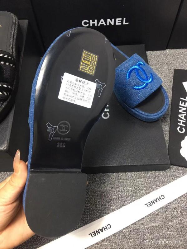 2025 Women Chanel Blue Fabric Slippers LY00000