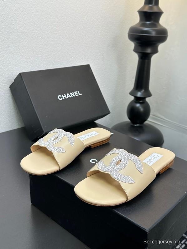 2025 Women CHANEL Beige Leather Slippers