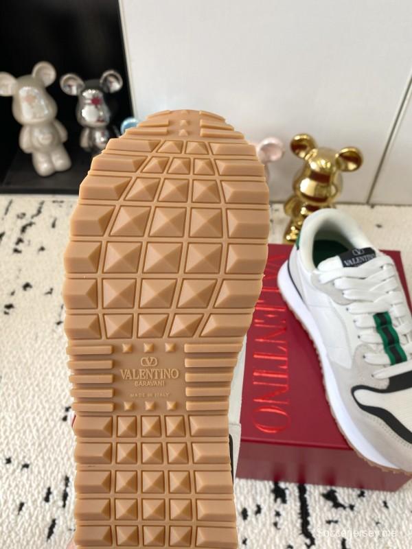 2025 Unisex Valentino White Green Leather Silk Sneakers LY00340
