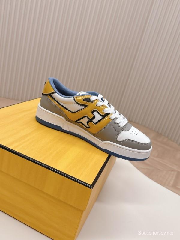 2025 Unisex Fendi White Yellow Grey Leather Sneakers FD Match LY00360(F)/LY00370(M)