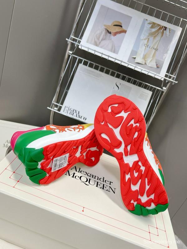 2024 Unisex Alexander McQueen Yellow Green Pink Leather Sprint Sneakers MJ00370