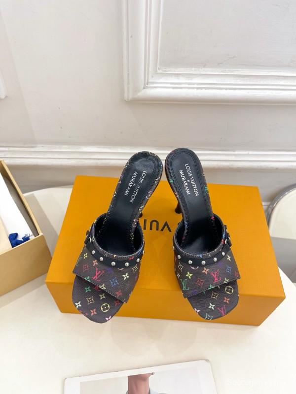 2025 Women Louis Vuitton Multicolor Leather High Heel Mule