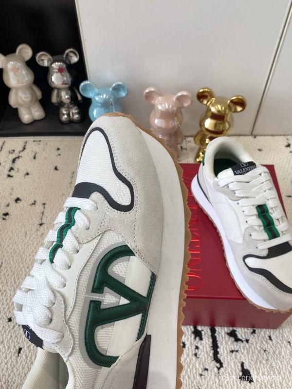2025 Unisex Valentino White Green Leather Silk Sneakers LY00340