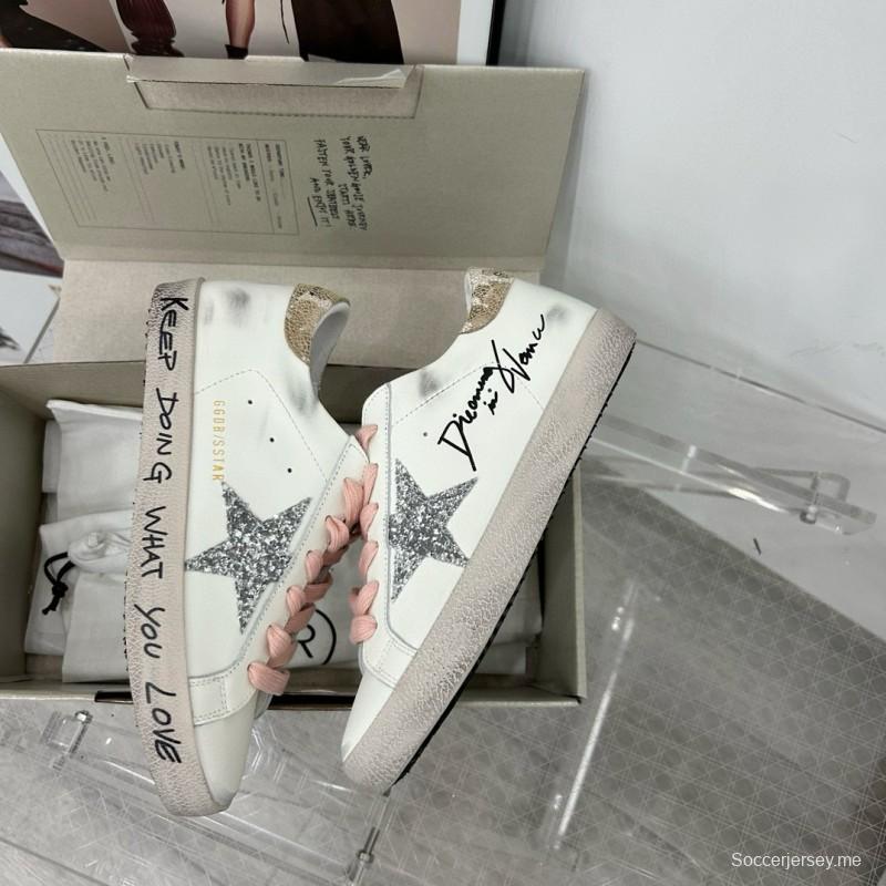 2025 Women GGDB White Pink Leather Suede Sneakers