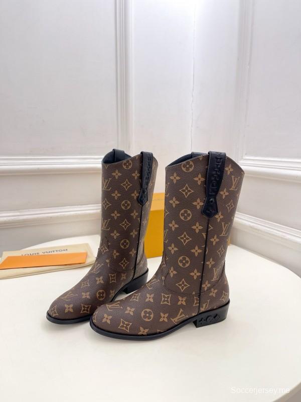 2024 Women Louis Vuitton Brown Monogram Calf Leather Boots MJ00440