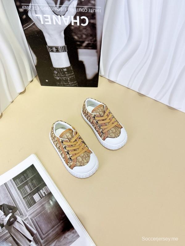 2024 Kids CHANEL Gray Beige Black Canvas Sneakers