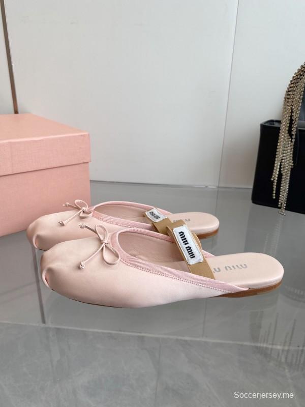 2025 Women Miu Miu Pink Satin Ballet Flats KFY00280