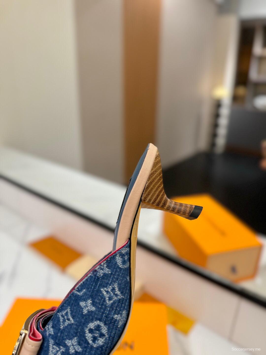 2025 Women Louis Vuitton Blue Denim Leather Mule Hardware KFY00320