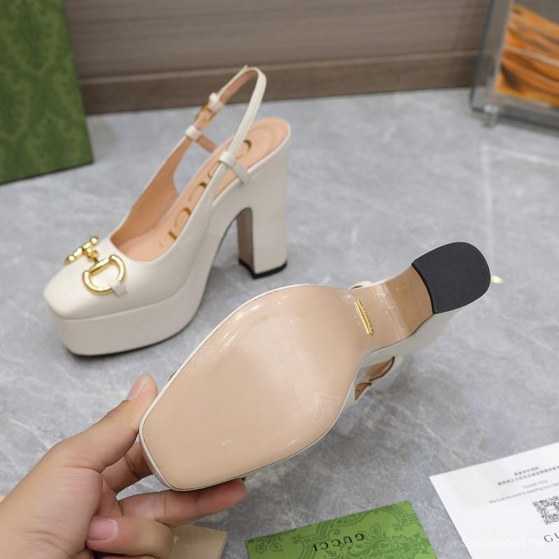 2025 Women Gucci White Lamb Leather Platform High Heels KFY00320