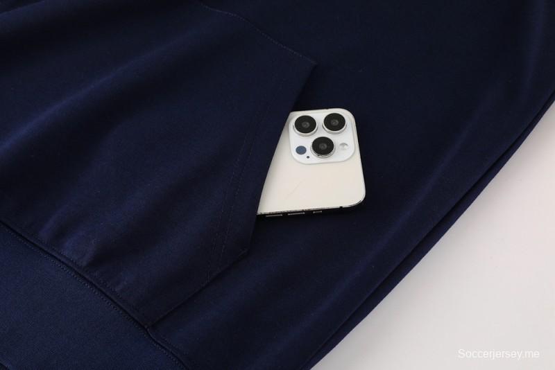 25/26 هودي ريال مدريد بسترة بغطاء أزرق داكن اللون الكحلي بسحاب كامل + بنطال طويل