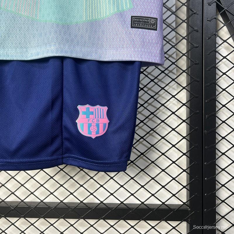 25/26 قميص برشلونة أزرق متدرج مع قميص سبوتيفاي للأطفال