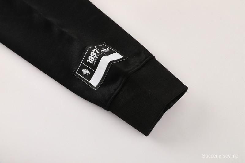 25/26 يوفنتوس جاكيت بغطاء أسود بغطاء أسود بسحاب كامل + بنطلون طويل