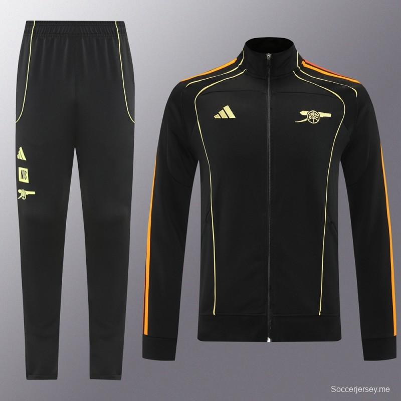 25/26 أرسنال جاكيت أسود كامل بسحاب أسود + بنطلون طويل