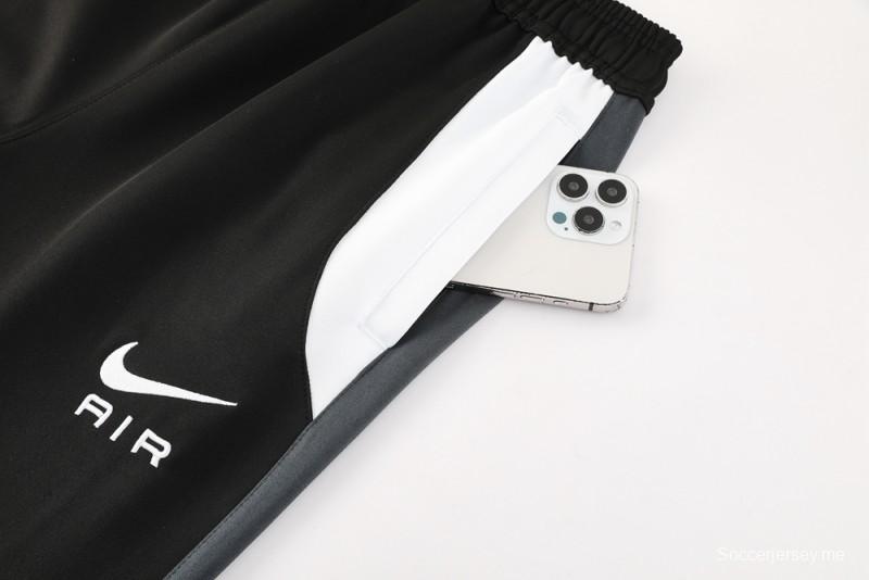 طقم بدلة رياضية نايك إير 2025 نايك طقم بدلة رياضية سوداء مع لمسات رمادية وبيضاء سحاب كامل سترة كاملة + بنطال طويل