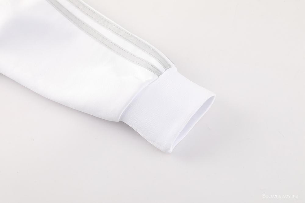 25/26 ريال مدريد جاكيت بسحاب كامل رمادي/أبيض + بنطلون طويل