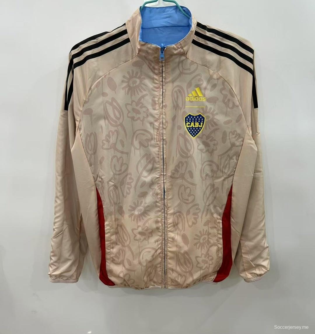 25/26 بوكا جونيورز بوكا جونيورز أزرق فاتح/بيج بنقشة زهور بسترة واقية من الرياح قابلة للانعكاس