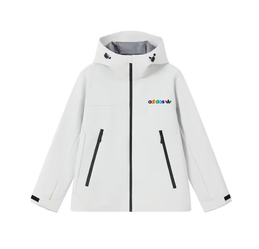2025 أديداس 2025 جاكيت خارجي مقاوم للماء بسحاب كامل أبيض/أحمر