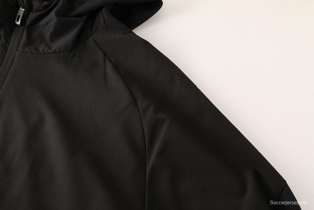 25/26 أديداس جاكيت هودي أسود كامل بسحاب + بنطلون طويل