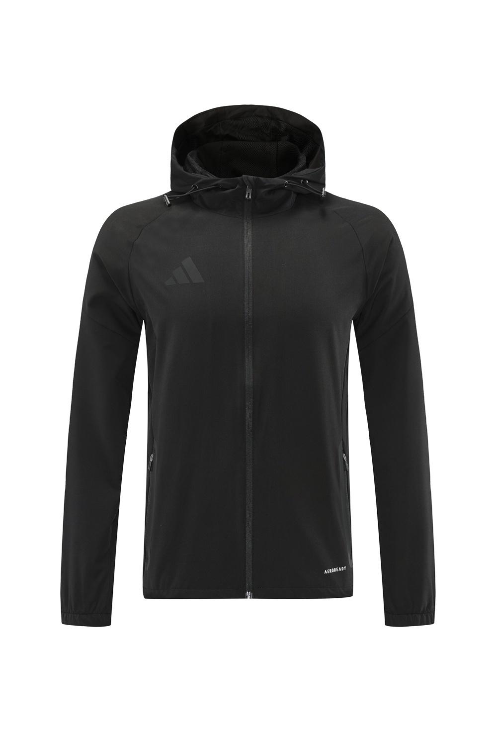 25/26 أديداس جاكيت هودي أسود كامل بسحاب + بنطلون طويل