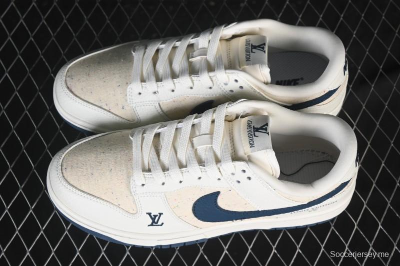 حذاء تزلج نايك SB Dunk Dunk Low LV Collaboration باللون البيج الكحلي المنسوج، حذاء تزلج كاجوال منخفض الكمال - SC0601-478