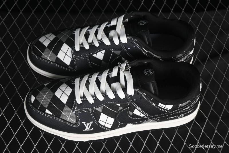 حذاء تزلج نايك SB Dunk Dunk Low LV Collaboration باللون الأسود والشبكة البيضاء من نايكي، حذاء تزلج كاجوال منخفض مخصص للرجال SC0601-460
