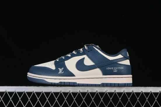 حذاء تزلج نايك SB Dunk Low LV Collaboration باللون الرمادي الفاتح والأزرق الداكن والأزرق الداكن، حذاء تزلج كاجوال منخفض مخصص - SC0601-477