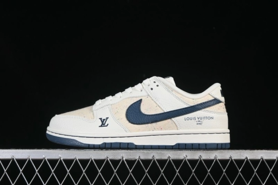 حذاء تزلج نايك SB Dunk Dunk Low LV Collaboration باللون البيج الكحلي المنسوج، حذاء تزلج كاجوال منخفض الكمال - SC0601-478