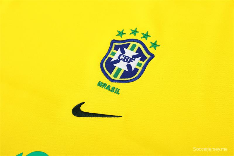 2002 Brazil Yellow Half Zipper Jacket+Long Pants