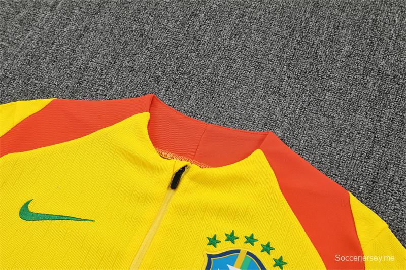 Player Version 25/26 Brazil Yellow Half Zipper Jacket+Long Pants