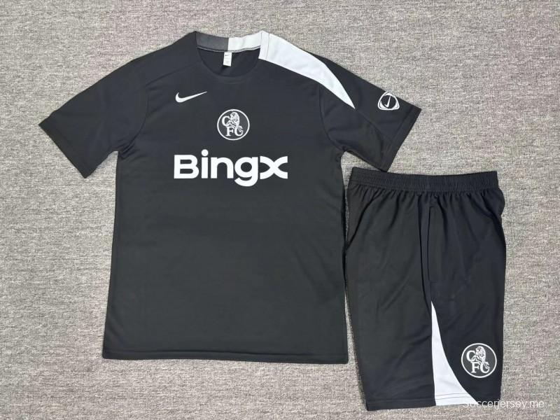 25/26 Kids Chelsea Black T90 Short Sleeve+Soccer Shorts