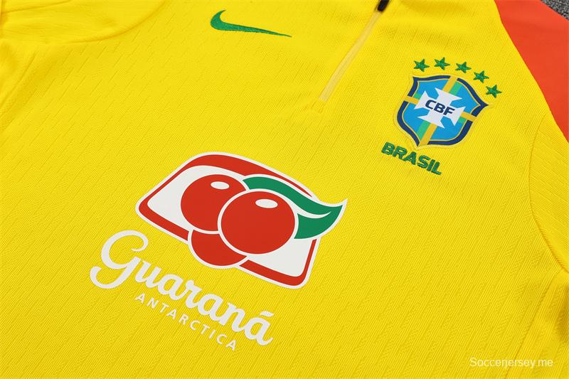 Player Version 25/26 Brazil Yellow Half Zipper Jacket+Long Pants