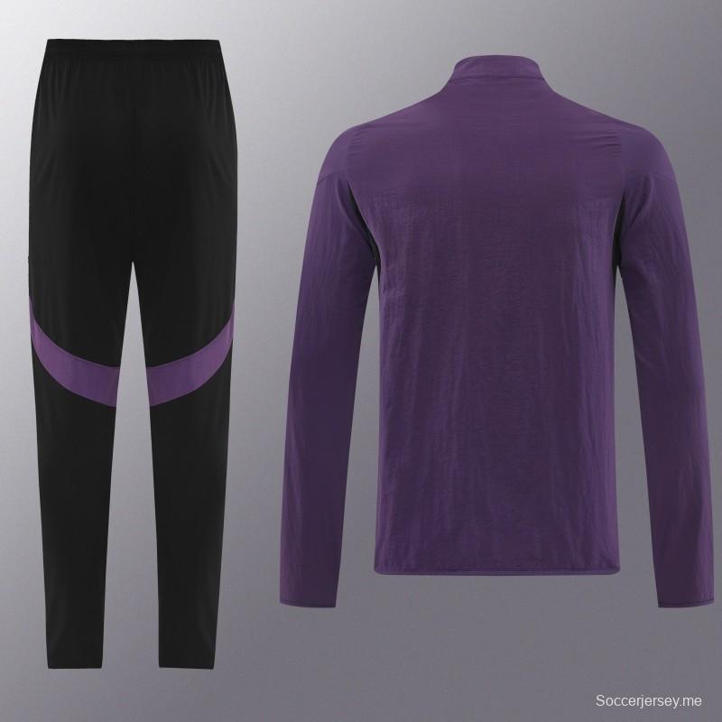 25/26 مانشستر يونايتد أرجواني S-2XL مانشستر يونايتد جاكيت بنصف سحاب + بنطلون طويل + بنطلون طويل