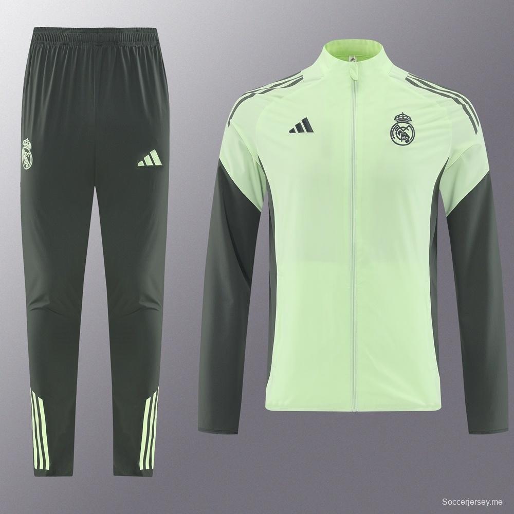 25/26 ريال مدريد جاكيت أخضر فاتح نصف سحاب أخضر + بنطلون طويل S-3XL