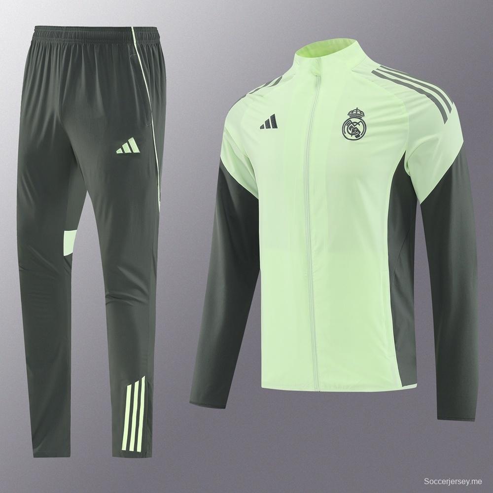 25/26 ريال مدريد جاكيت أخضر فاتح نصف سحاب أخضر + بنطلون طويل S-3XL