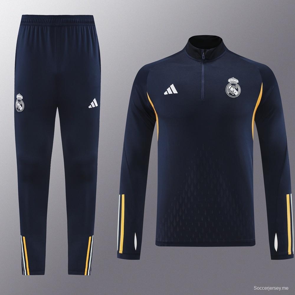 25/26 ريال مدريد جاكيت أزرق ملكي نصف سحاب أزرق + بنطلون طويل