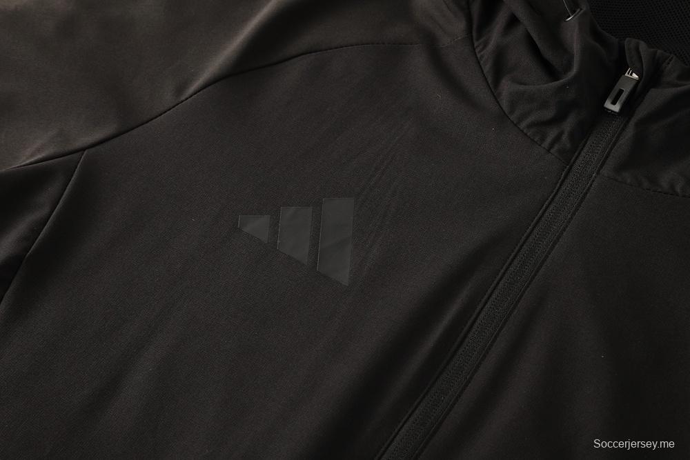 2025 أديداس 2025 سترة سوداء بنصف سحاب أسود + سروال طويل S-2XL