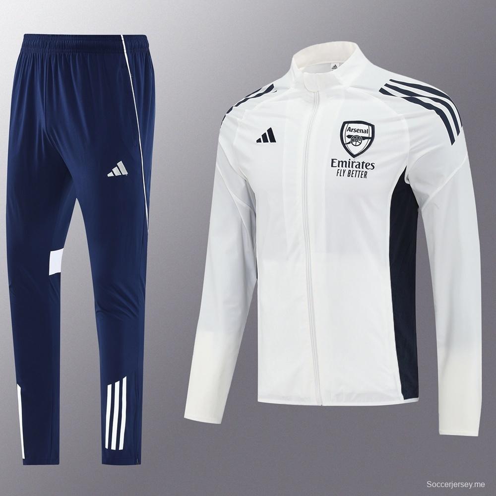 25/26 أرسنال أبيض S-2XL سترة نصف سحاب + بنطلون طويل + بنطلون طويل