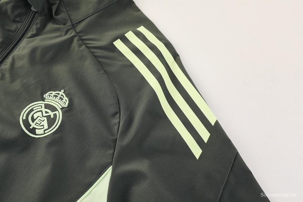 25/26 ريال مدريد جاكيت أخضر داكن نصف سحاب أخضر + بنطلون طويل S-3XL