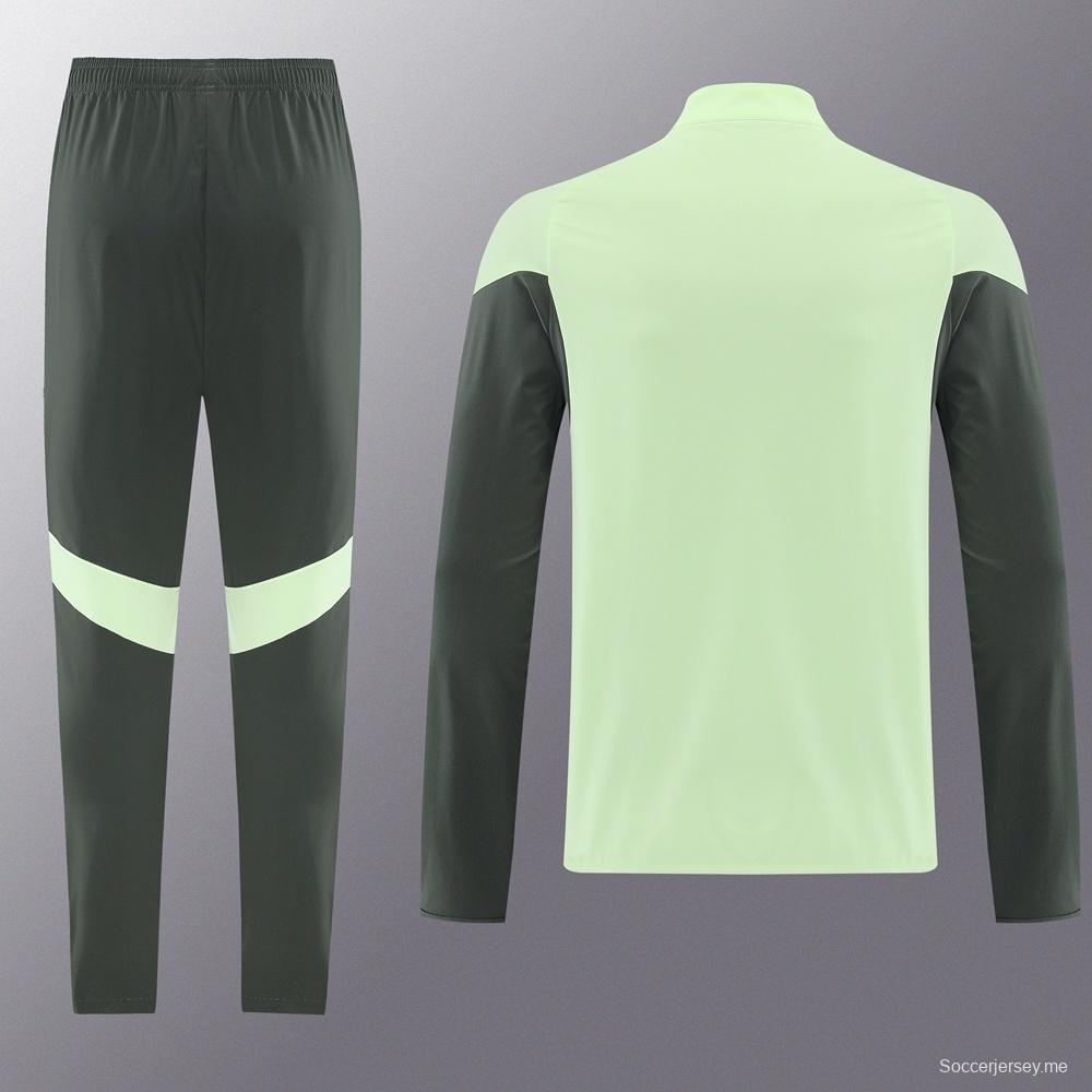 25/26 ريال مدريد جاكيت أخضر فاتح نصف سحاب أخضر + بنطلون طويل S-3XL