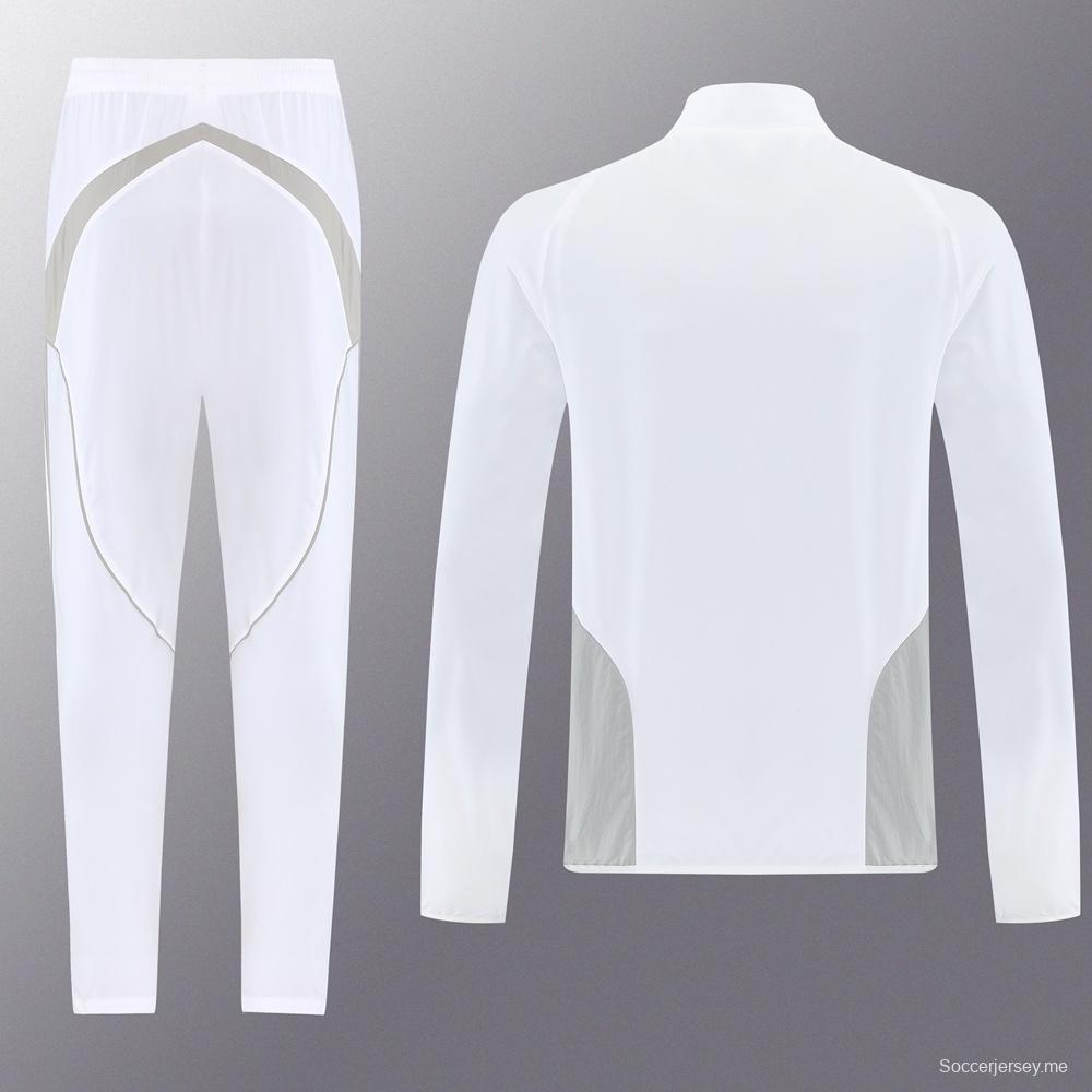 25/26 ريال مدريد جاكيت أبيض نصف سحاب + بنطلون طويل S-3XL