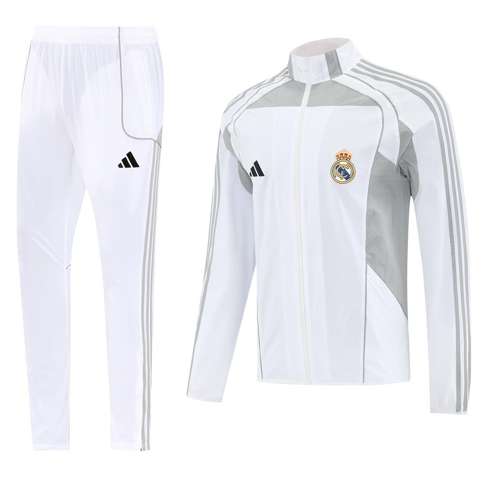 25/26 ريال مدريد جاكيت أبيض نصف سحاب + بنطلون طويل S-3XL