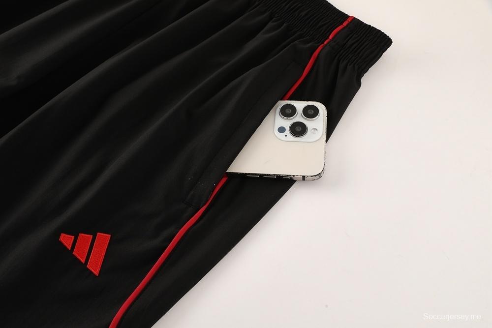 25/26 ليفربول أسود S-2XL أسود جاكيت نصف سحاب + بنطلون طويل + بنطلون طويل