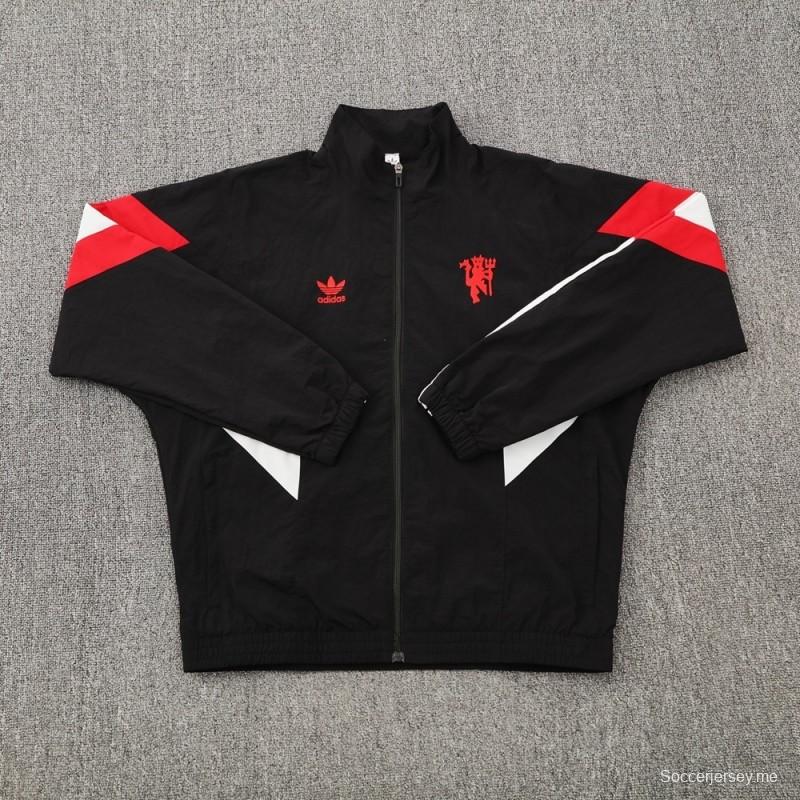 25/26 مانشستر يونايتد جاكيت أسود بنصف سحاب أسود + بنطلون طويل S-3XL